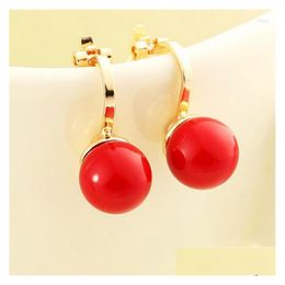 Stud -oorbellen Koreaanse mode -sieraden Mooie elegante sfeer Red Pearl Korte Ear Clip vrouwelijke drop levering Dhgarden Dhzle