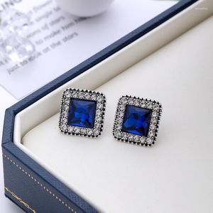 Boucles d'oreilles à tige mode coréenne bleu marine cristal carré tempérament losange Zircon femmes fête de mariage géométrie bijoux