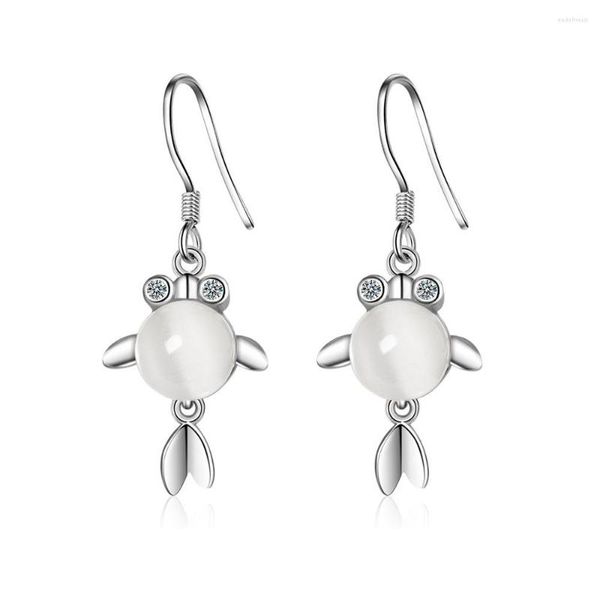 Pendientes de tuerca de moda coreana, gancho para oreja de pez de ópalo, pendiente de circón Chapado en plata Simple para mujeres y niñas, joyería de regalo de cumpleaños para fiesta