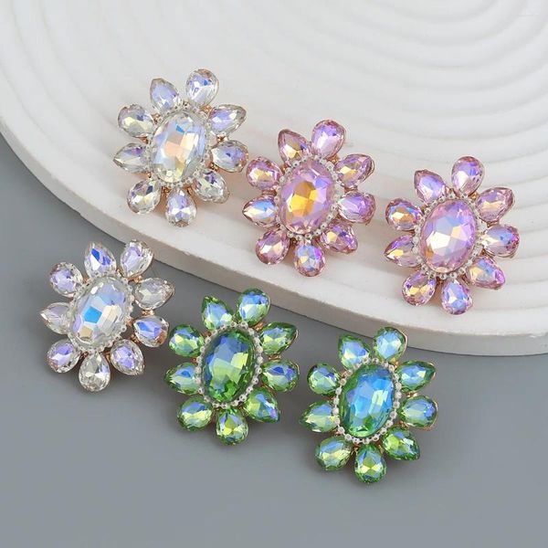 Boucles d'oreilles mode coréenne fleur rose pour femmes, pétale de cristal perlé, style Boho, bijoux Pendiente