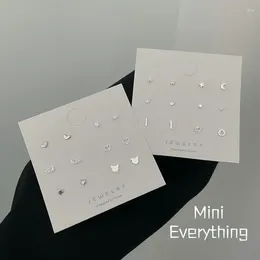 Stud -oorbellen Koreaanse mode Simple Hollow Out Mini Heart Wing Set voor vrouwen meisjes zilveren kleur sieraden ins