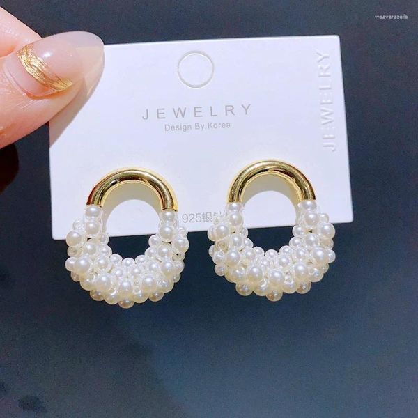 Pendientes de tuerca de moda coreana con cuentas de perlas de imitación hechas a mano, diseño Original, joyería de regalo para mujer