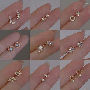 Stud Oorbellen Koreaanse Mode Zoete Hypoallergene Zirkoon Voor Vrouwen Tiener 925 Zilveren Naalden Hart Kristal Oor Piercing Sieraden