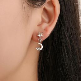Boucles d'oreilles mode coréenne étoile douce et lune asymétrique cristal pour femmes couleur argent géométrique Punk boucle d'oreille irrégulière bijoux