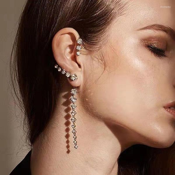 Boucles d'oreilles à tige coréenne clignotant strass incurvé Clip d'oreille pour droit Piercing femmes bijoux 2023 tendance