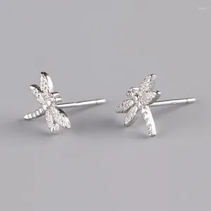 Stud Oorbellen Koreaanse Vers Verzilverd CZ Wit Kristal Dragonfly Earring Fashion Lady Anti Allergie Charme Verjaardagscadeau Sieraden