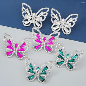 Boucles d'oreilles coréennes Fuchsia cristal papillon oreille femmes à la mode rêve élégant déclaration bijoux boucles d'oreilles goujons