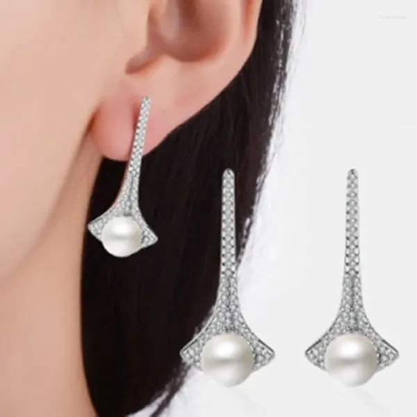 Boucles d'oreilles à goujons de la fille coréenne Stlumestone Perle conique de haute qualité bijoux sauvage simple Oorbellen Long Boucle d'oreille