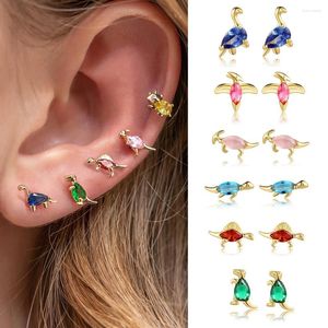 Stud Oorbellen Koreaanse Goud Kleur Dier Minimal Crystal Star Oor Vrouwen Kleine Dinosaurus Studs Tragus Kraakbeen Piercing Sieraden