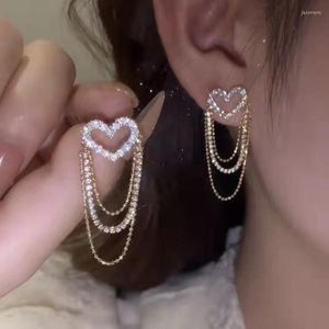 Stud -oorbellen Koreaanse hartketen Tassel oorbel voor vrouwen glans vlinder bloem kristal parel parel piercing sieraden bruiloft zoet cadeau