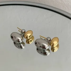 Stud Oorbellen Koreaanse Japanse Stijl Metaal Goud Zilver Kleur Bean Bead Doorboord Paar Voor Vrouwen Charms Persoonlijkheid Oor Sieraden Gift