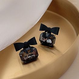 Boucles d'oreilles Joker coréen pour femmes, joli nœud papillon noir, mode géométrique carré brillant, bijoux en cristal, cadeau de fête