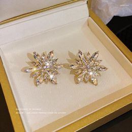 Boucles d'oreilles coréennes de luxe, Piercing en cristal clair, fleur, pour femmes et filles, bijoux de fête de mariage, cadeaux Pendientes E1070