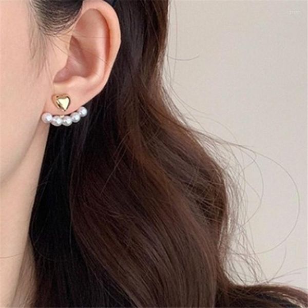 Boucles d'oreilles à tige coréenne perle ronde perle coeur pour femmes filles à la main fête mariage mignon doux bijoux cadeau Eh376