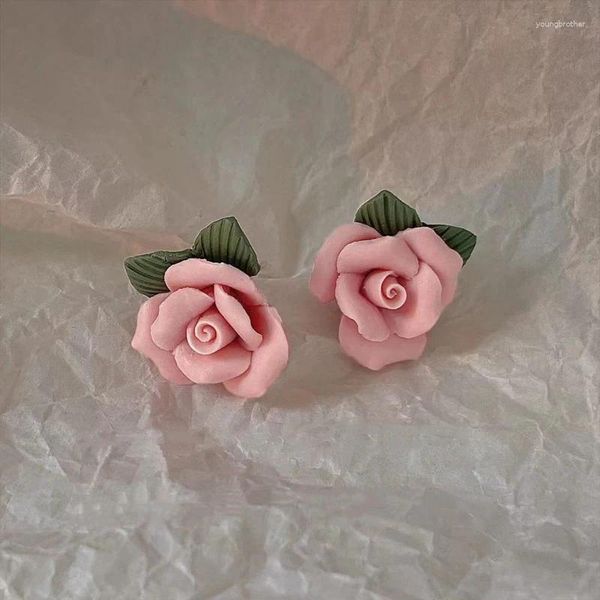 Pendientes de tuerca para mujer, aretes coreanos de flores rosas y dulces, perlas de flores blancas y rosas, joyería de fiesta de circón exquisita para niñas