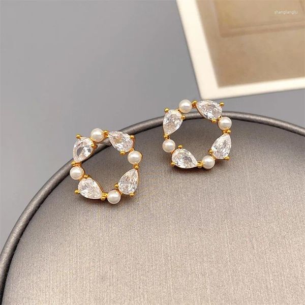 Boucles d'oreilles en forme de guirlande rétro coréen pour femmes, incrustées de perles de Zircon, simples, à la mode, bijoux exquis, vente en gros