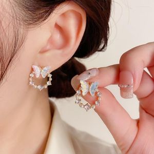 Boucles d'oreilles coréen strass papillon pour femmes cristal perle douce fleur cerise boucle d'oreille fille fête anniversaire bijoux