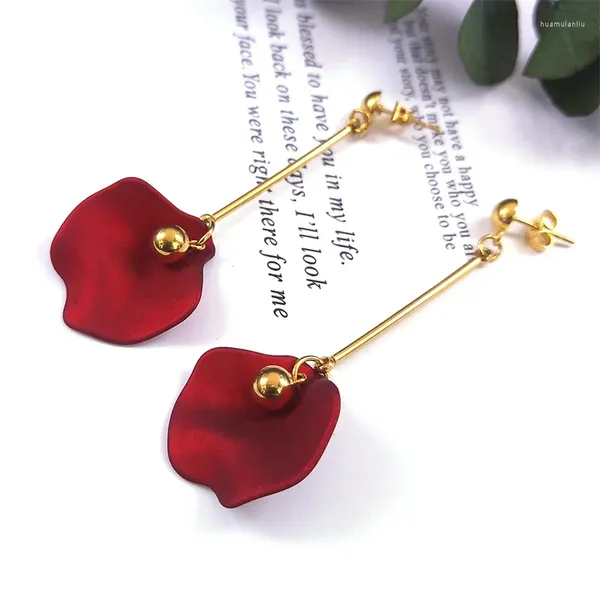 Boucles d'oreilles coréennes Sexy pétale de Rose gland en acier inoxydable doux acrylique fleur Dangel romantique luxe bijoux cadeau EV33S08