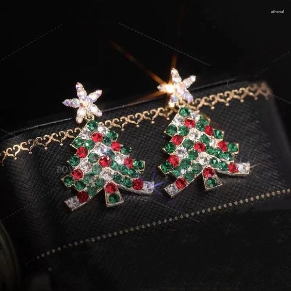 Pendientes de tachuelas Corea Shircon Tree de navidad copo de nieve para mujeres Ciervo de oro Color Drop Girls Party Jewelry Fashion