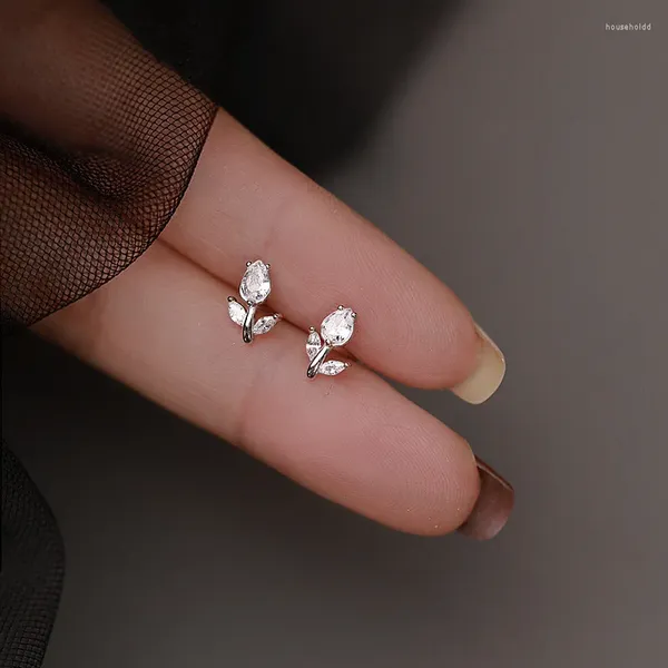 Boucles d'oreilles coréennes en Zircon brillant, tulipes pour femmes, fleur, accessoires de bijoux de fête pour adolescentes, à la mode, 2024