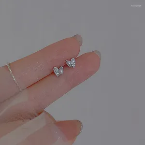 Boucles d'oreilles coréennes brillantes en Zircon pour femmes, perles en forme de cœur, boucle d'oreille romantique, accessoires de rencontres, bijoux de perçage doux