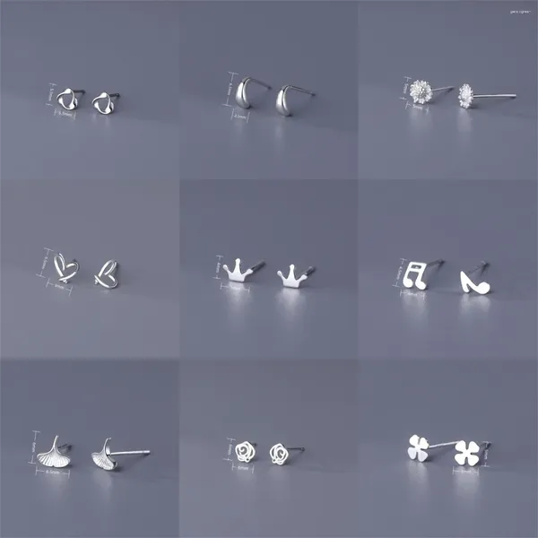 Boucles d'oreilles coréennes couleur argent pour femmes, 2 pièces, aiguilles de perçage Tragus, fleurs, cœur, tendance, bijoux pour le corps