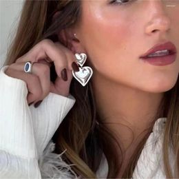 Boucles d'oreilles Stud Korean Double Heart Drop Sweet Fashion Design Jijoux Accessoires