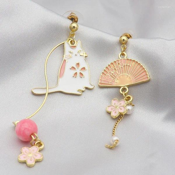 Pendientes de tuerca estilo coreano flor lindo Animal colgante para mujeres Luna estrellas gatito globo asimétrico pendiente regalo de joyas de fiesta