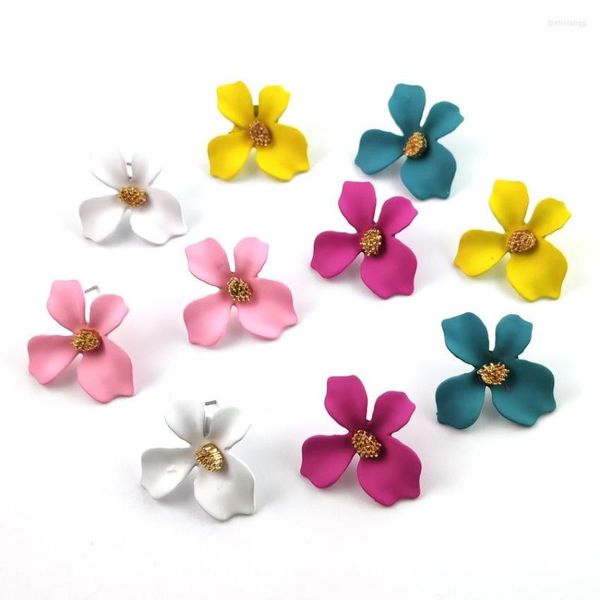 Pendientes de tuerca Estilo coreano Aleación simple Personalidad Flor pintada de metal multicolor Joyería de moda para mujer que combina con todo