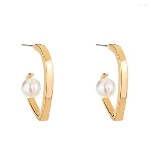 Boucles d'oreilles Style coréen Simple coeur doré cadre incrusté Nature perle pour les femmes mode bijoux accessoires en gros