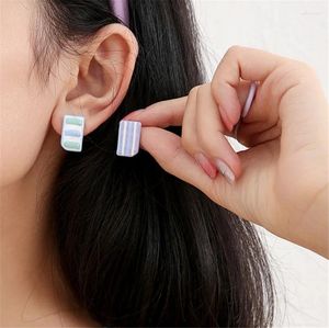 Boucles d'oreilles Style coréen à rayures carrées pour femmes, bijoux en émail vert violet Y2K, accessoires cadeaux