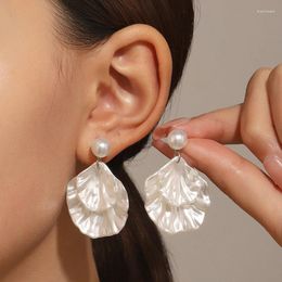 Boucles d'oreilles Style coréen pour femmes, coquille de perle blanche Pure, bijoux d'anniversaire de mariage, cadeau doux Vintage pour dames