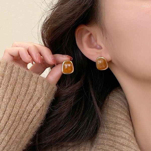 Pendientes de sementales Estilo coreano Zircon Tawny Resin Square Ear Studs for Women Elegant Luxury Geométrico 2024 Fashion Trends Regalos de joyería