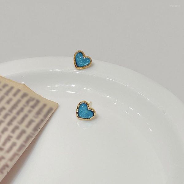 Boucles d'oreilles à tige tempérament coréen Simple petit coeur Clip sur 2022 couleur bleue 1.2 1.2 cm pour enfants filles femme