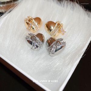 Boucles d'oreilles à tige coréenne à la mode véritable plaqué or Zircon amour Design sens broche en argent mode Piercing bijoux pour femmes