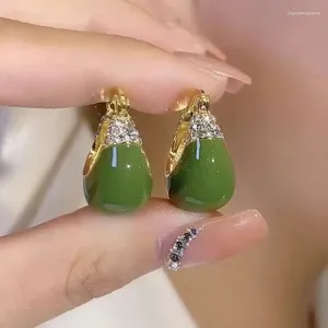 Pendientes de tuerca de circonio de aceite de goteo verde de moda coreana para mujer y niña, pendiente colgante geométrico Irregular Simple, joyería de personalidad para fiesta