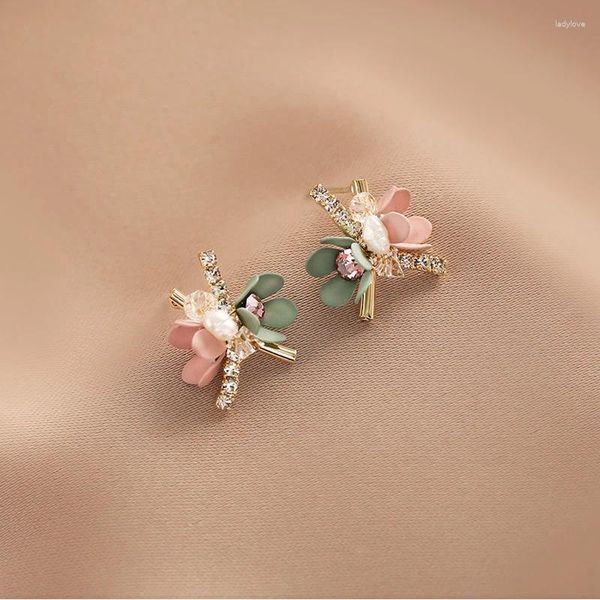 Pendientes de tuerca de moda coreana hechos a mano flores dulces coloridas para mujer joyería brillante regalos Oorbellen de moda