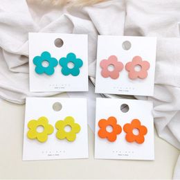 Boucles d'oreilles à clous pour femmes, Version coréenne, blocage de couleur, fleur, fille, bijoux de vacances d'été, cadeau pour femmes