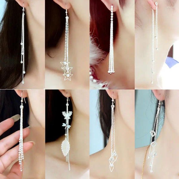 Boucles d'oreilles à goujons Version coréenne Tempérament de mode long polyvalent Sue Show Thin Face