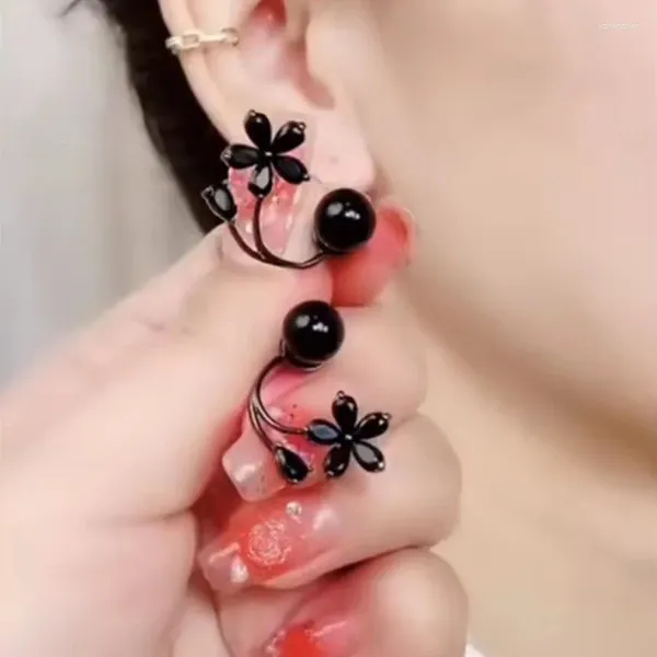 Pendientes de tuerca estilo coreano Vintage para mujer, flor de circonita negra, dos usos, tornillo trasero colgante, joyería para fiesta, regalo de boda