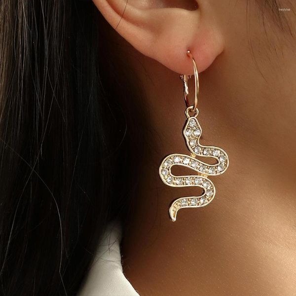 Boucles d'oreilles Kpop tendance en forme de serpent pour femmes et filles, goutte de strass, petit objet mignon, Bijoux cadeaux