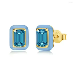 Boucles d'oreilles KQdance Real 925 STERLING Silver avec en cristal à diamant à carbone élevé Rectangle rouge jaune bleu coloré en émail bijoux
