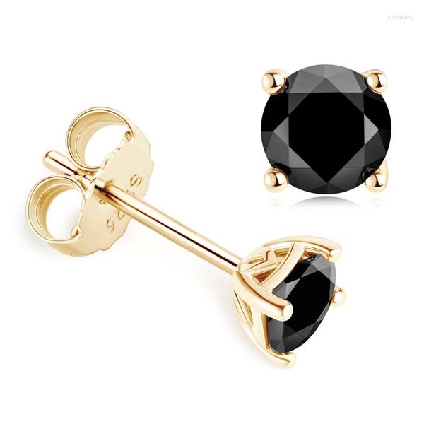 Pendientes de tuerca KUGG moissanita negra para hombres y mujeres plata 925 Color oro amarillo 5mm D VVS1 diamante redondo joyería regalo