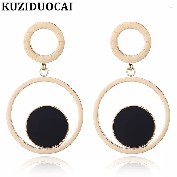 Boucles d'oreilles Kuziduocai!Fashion Fine bijoux titane en acier inoxydable cercle rond Texte romain pour femmes E-1224