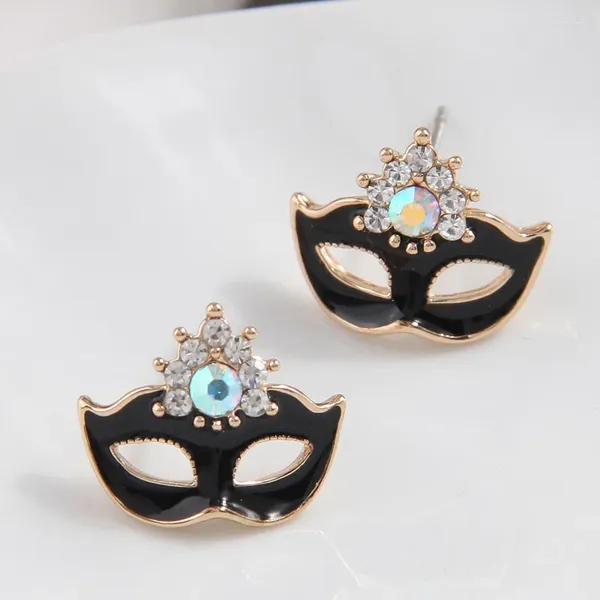 Pendientes de tuerca Kymyad de cristal de estilo coreano para mujer, máscara esmaltada de Color dorado, pendiente de mujer, joyería de regalo de lujo llamativa