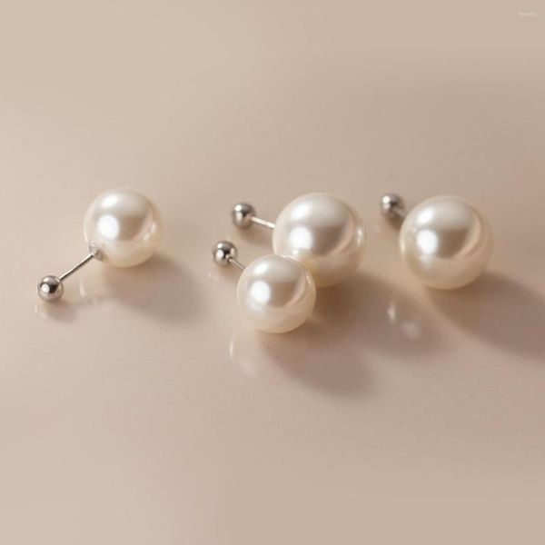 Boucles d'Oreilles La Monada Femme Argent 925 Piercing Oreille Brillant Simple Grosses Perles Synthétiques Fille Vis Écrou