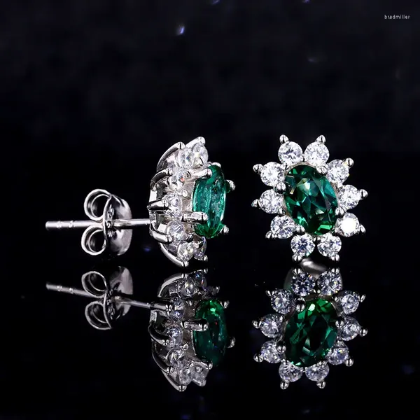 Pendientes de sementales laboratorio Grown Emerald Diana Design 925 Sterling Silver for Women Jewelry Regalo de cumpleaños