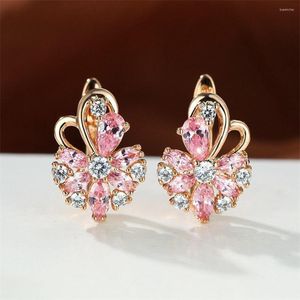 Pendientes de tuerca para mujer, diseño de flor de circón 3A multicolor de alta calidad, joyería de regalo para fiesta de cumpleaños y boda chapada en oro