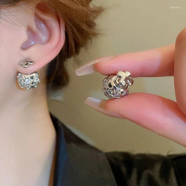 Boucles d'oreilles à clous en Zircon cubique pour femmes, bijoux avant et arrière, conception d'herbe, clous Double face, vente en gros, 2024