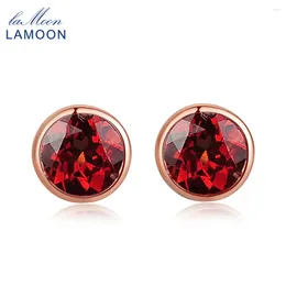 Boucles d'oreilles Lamoon Classic 5mm 1CT Round Natural Red Garnet 925 Bijoux en argent sterling S925 LMEI016